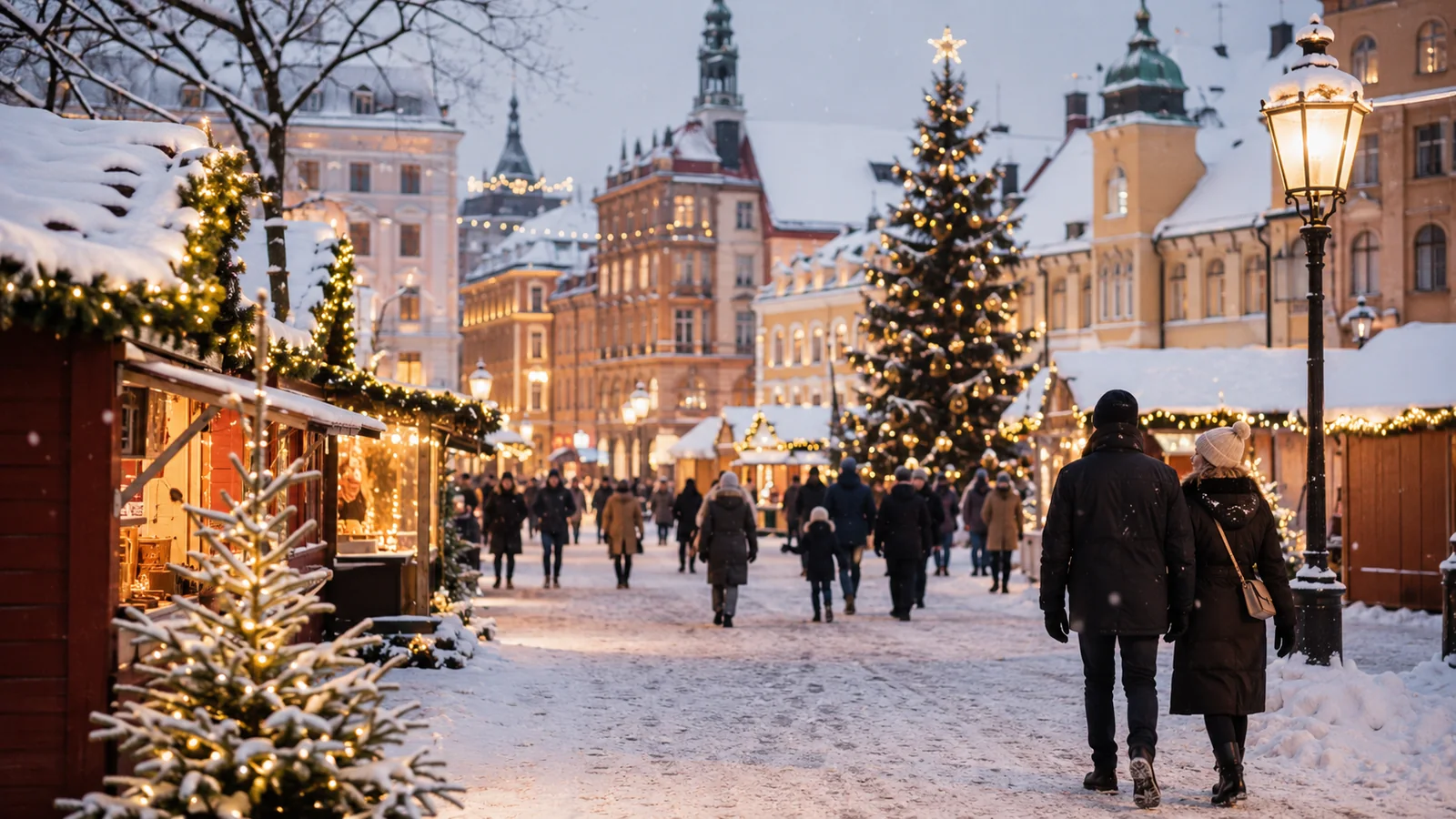 Snöig julmarknad under jullovet