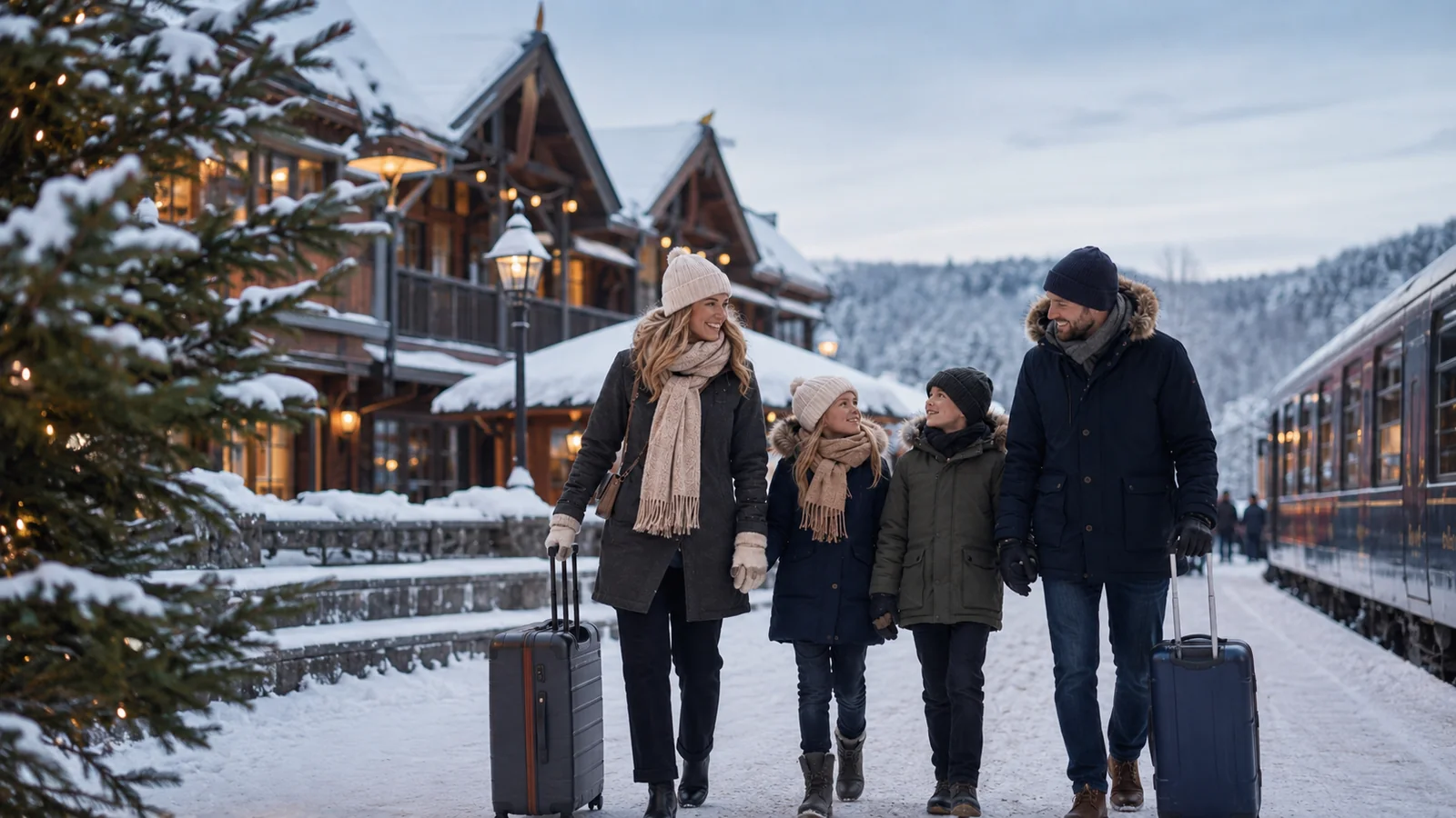 Tågstation under vinterresa på jullovet